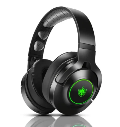 The PHOINIKAS Q9 Wired Gaming Headset featuring multi-platform compatibility, with options for PlayStation 4, Xbox One, PC, and more. Includes an external noise-reduction microphone for gaming and a built-in microphone for Bluetooth leisure mode. Offers 40mm speakers for 7.1 stereo surround sound, an adjustable padded headband, and soft memory foam earmuffs for comfortable extended use. Available in red, green, and blue