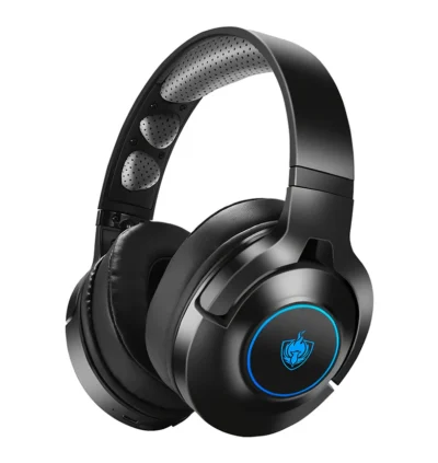 The PHOINIKAS Q9 Wired Gaming Headset featuring multi-platform compatibility, with options for PlayStation 4, Xbox One, PC, and more. Includes an external noise-reduction microphone for gaming and a built-in microphone for Bluetooth leisure mode. Offers 40mm speakers for 7.1 stereo surround sound, an adjustable padded headband, and soft memory foam earmuffs for comfortable extended use. Available in red, green, and blue