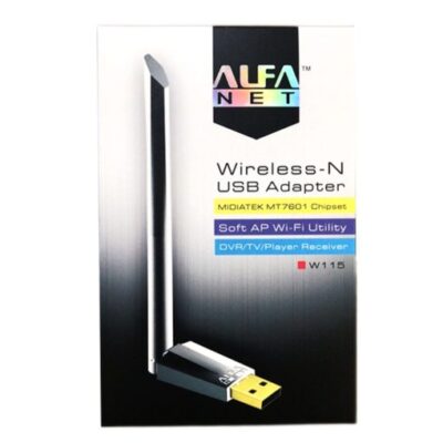 ALFA WiFi USB W113 with 3dBi antenna and MT7601 chipset for enhanced Wi-Fi signal and range.