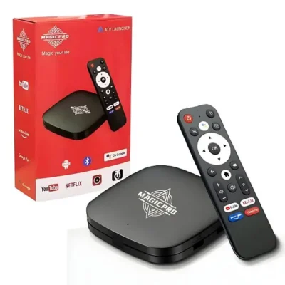 Android TV Box Magic Pro with 4K Ultra HD resolution, Android OS, and Wi-Fi connectivity for streaming and apps.