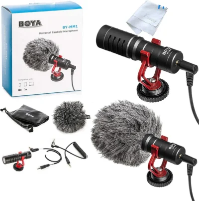 Boya Wired Microphone BY-MM1 with shotgun design and directional pickup for clear and focused audio recording.