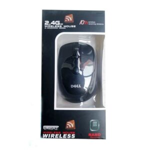 Dell Wireless Mouse 2.4GHz with USB dongle and long-lasting battery cells for reliable and comfortable use.