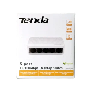 Tenda 5-Port Switch S-105 with 10/100Mbps speed, compact design, and plug-and-play setup for easy network expansion