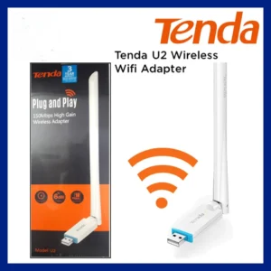 Tenda U2 Wireless Network Wi-Fi Adapter N150 with high gain antenna, 150 Mbps speed, and plug-and-play functionality.